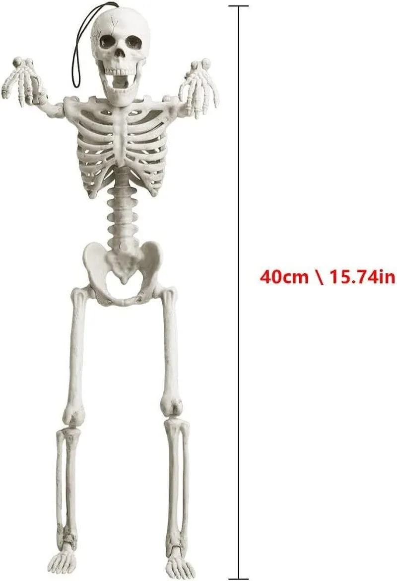 5 Pack 16" Small Skeleton Halloween Decor Full Body - Plastic Mini Skeleton Halloween Poseable Hanging Decorative - Cute Posable Joints Little Skeletons Indoor Table Decoration