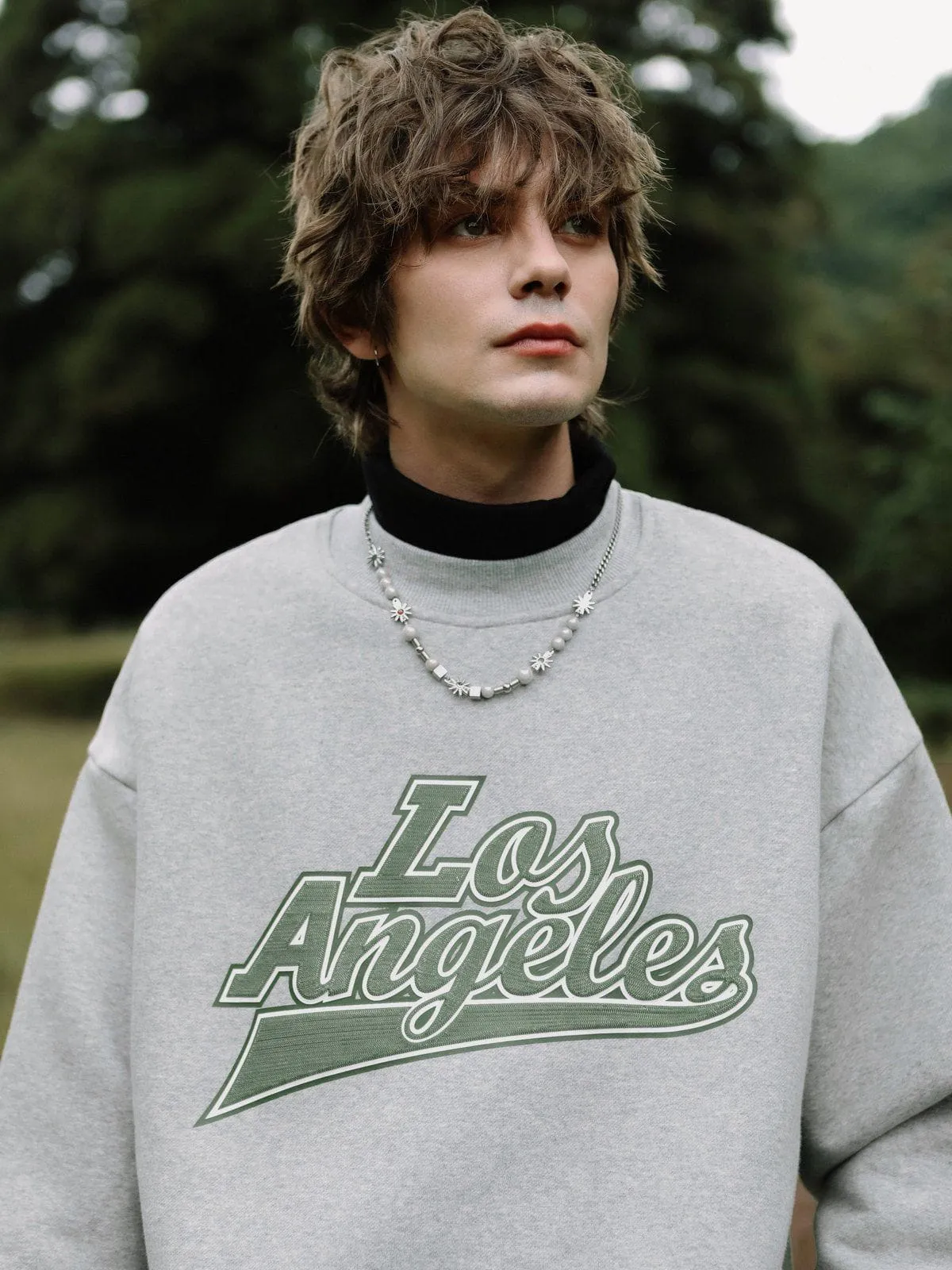AlanBalen® - Contrast Faux Embroidery Print Sweatshirt