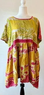 Artisan Kantha Bae  Quilt Mini Dress. Comfortable, Soft, and Very Chic (Lime)