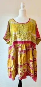 Artisan Kantha Bae  Quilt Mini Dress. Comfortable, Soft, and Very Chic (Lime)