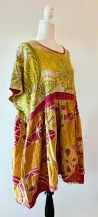 Artisan Kantha Bae  Quilt Mini Dress. Comfortable, Soft, and Very Chic (Lime)