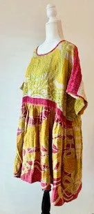 Artisan Kantha Bae  Quilt Mini Dress. Comfortable, Soft, and Very Chic (Lime)
