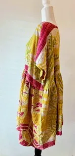 Artisan Kantha Bae  Quilt Mini Dress. Comfortable, Soft, and Very Chic (Lime)