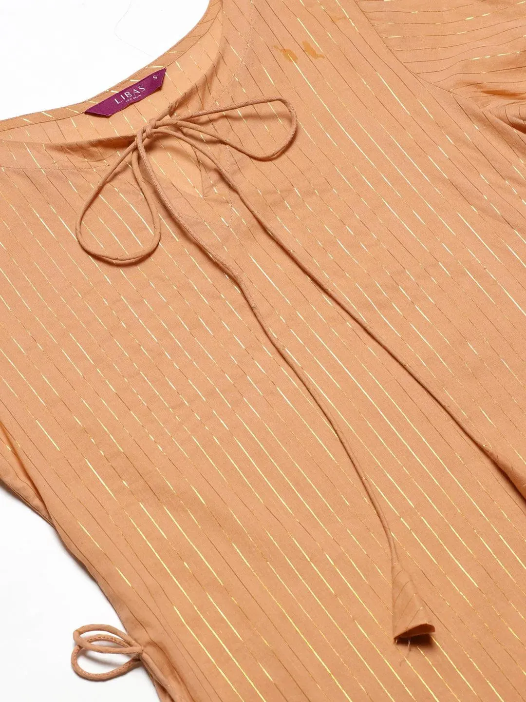 Beige Striped Cotton Kurta