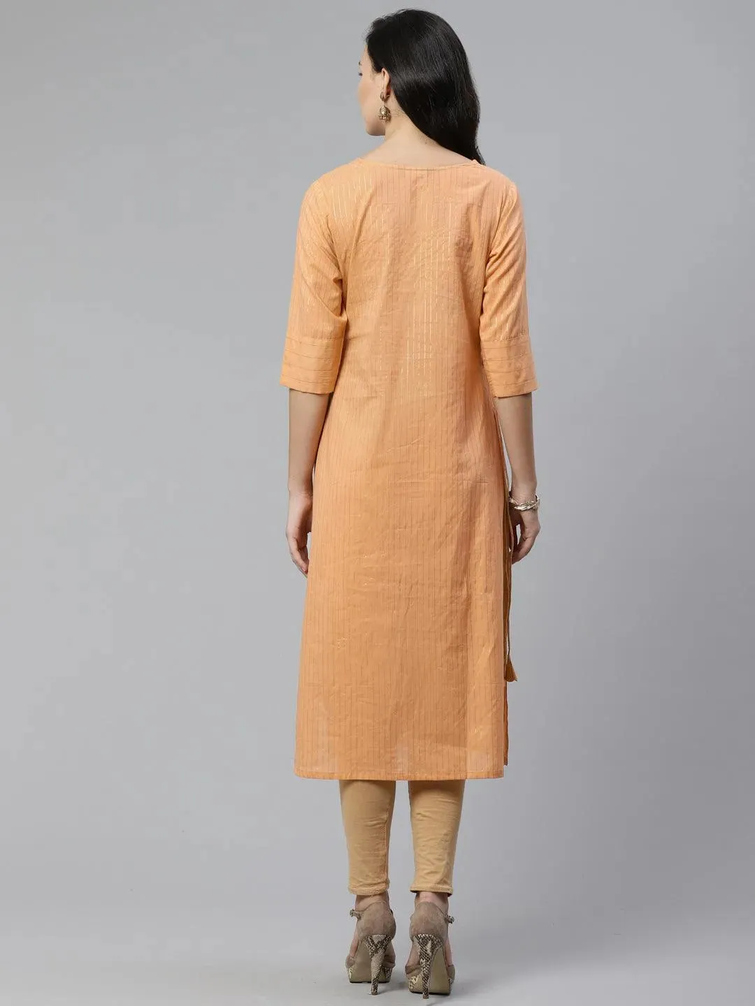 Beige Striped Cotton Kurta