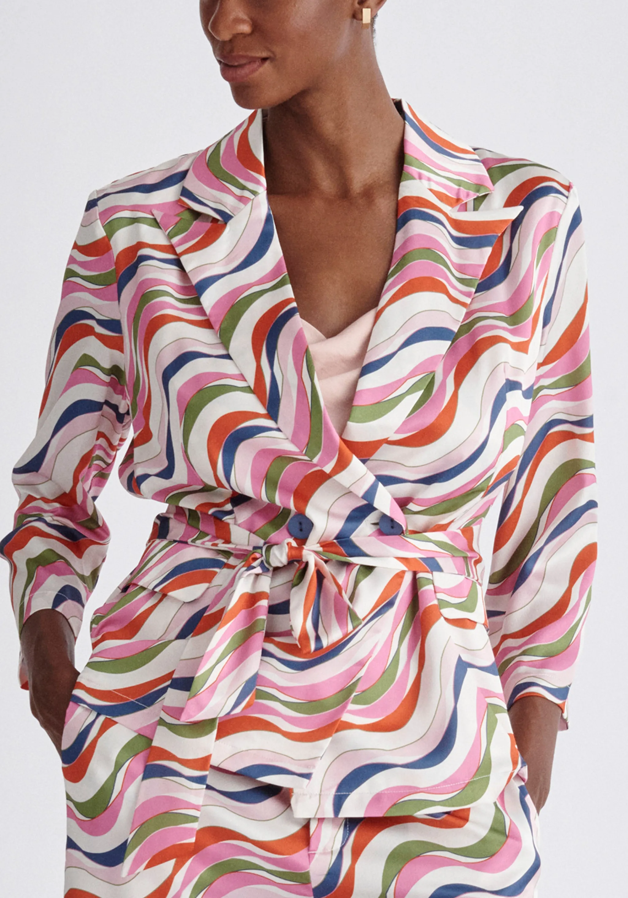 Belted Wave Print Blazer
