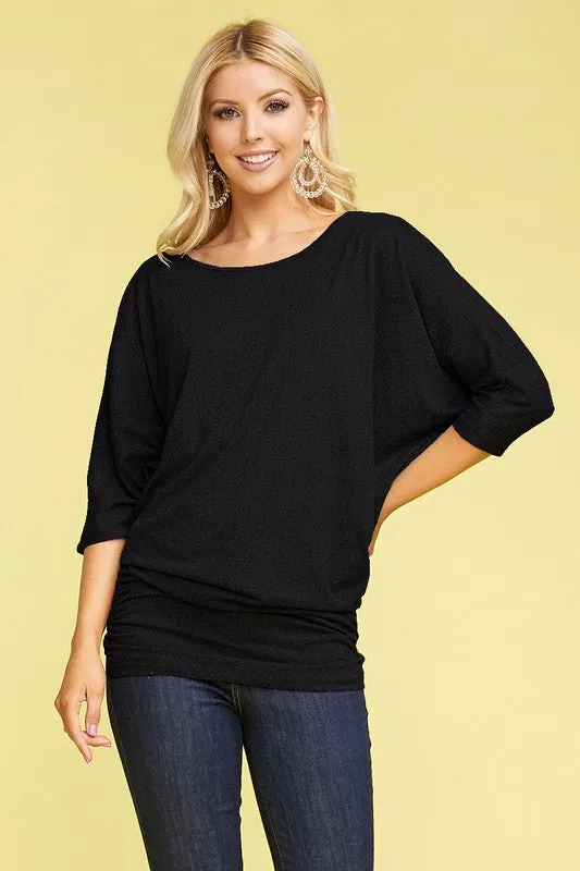 Black Dolman 3/4 Sleeve Tunic Dress