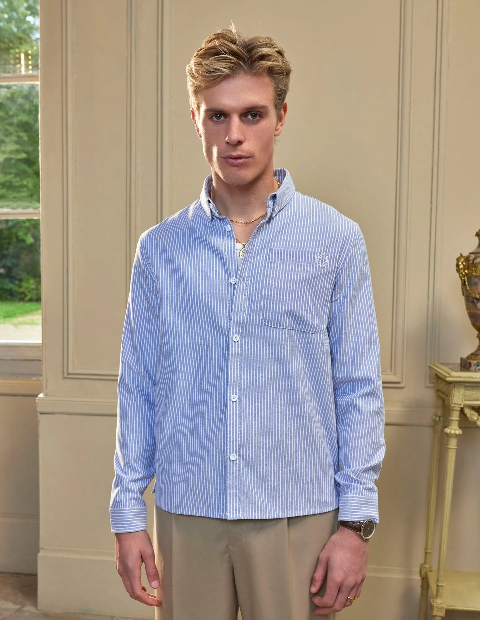 Blue/White L/S Striped Oxford Shirt