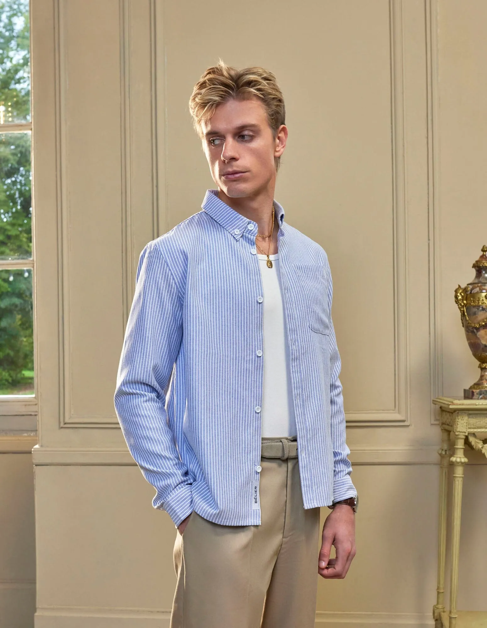 Blue/White L/S Striped Oxford Shirt