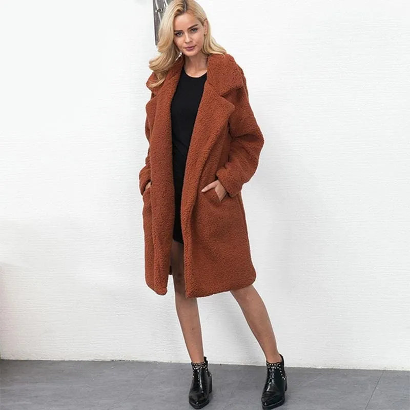 BrideLily Solid Colored Long Sleeve Faux Fur Coats