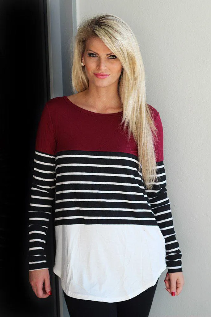 Burgundy And Black Striped Top
