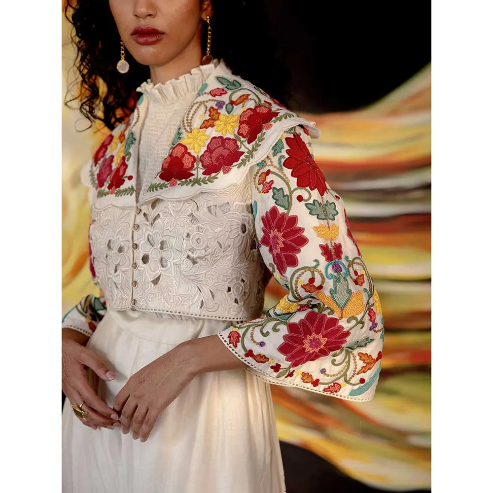 CHANDRIMA Ivory Cutwork Skirt