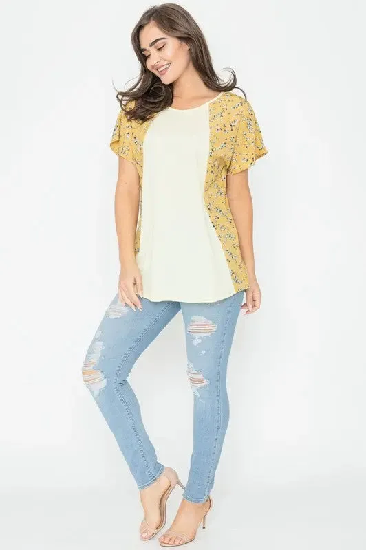 Crinkle Ditsy Floral Contrast Tunic