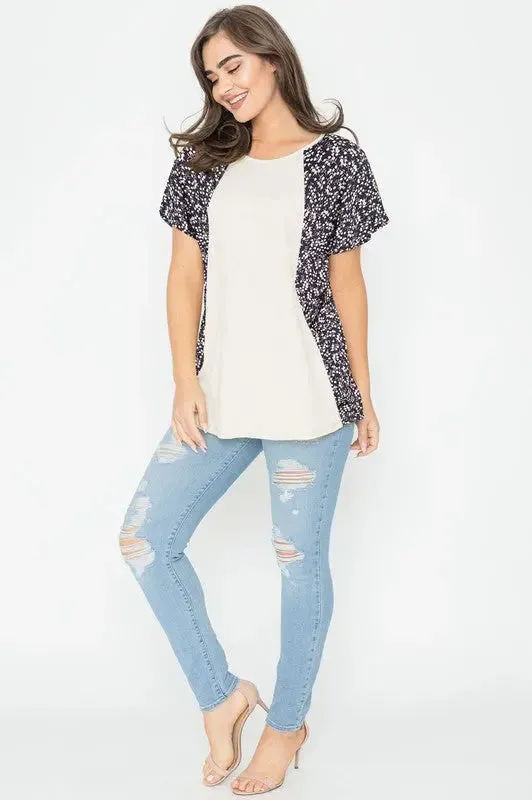 Crinkle Ditsy Floral Contrast Tunic