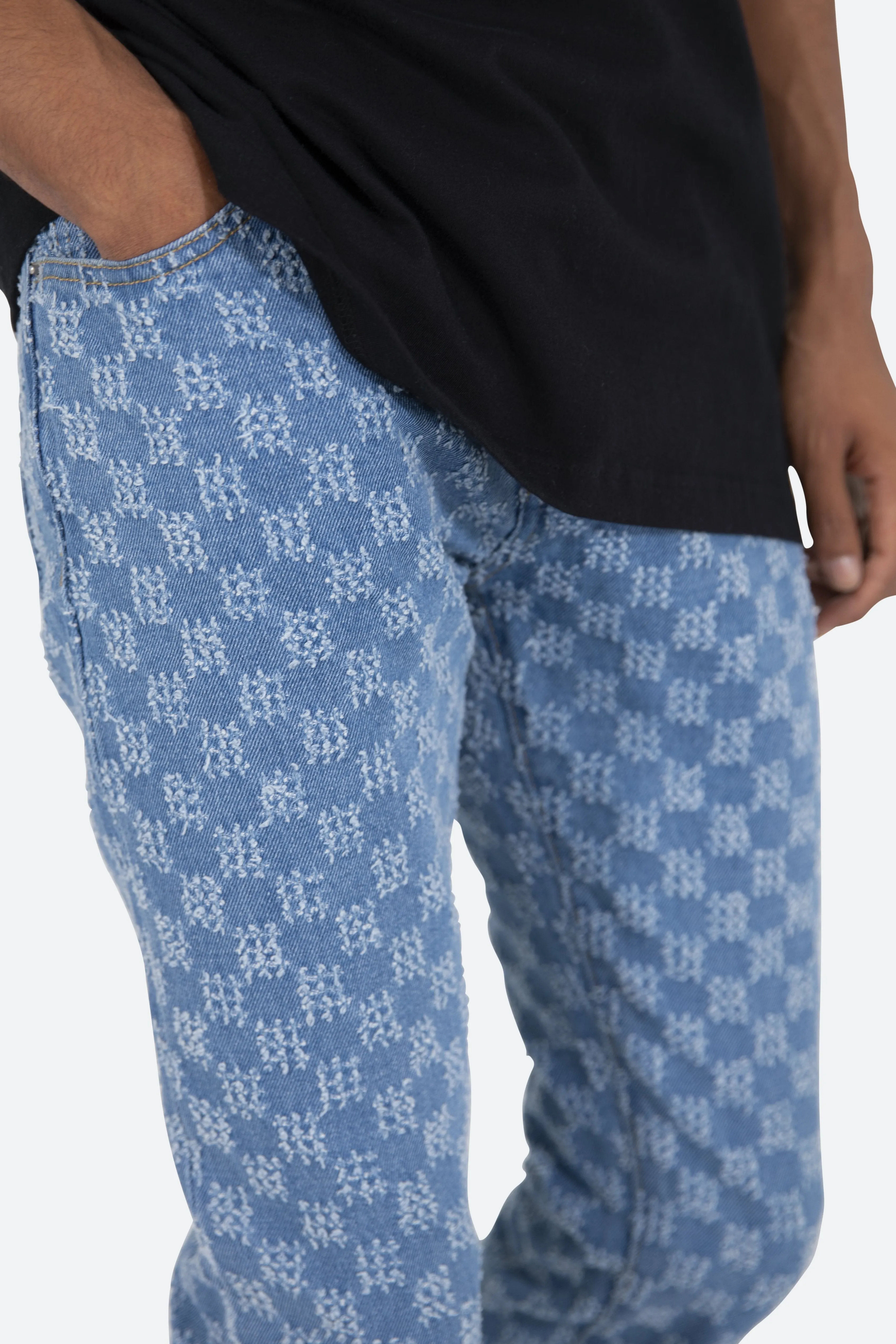 D407 Checker Straight Denim - Blue