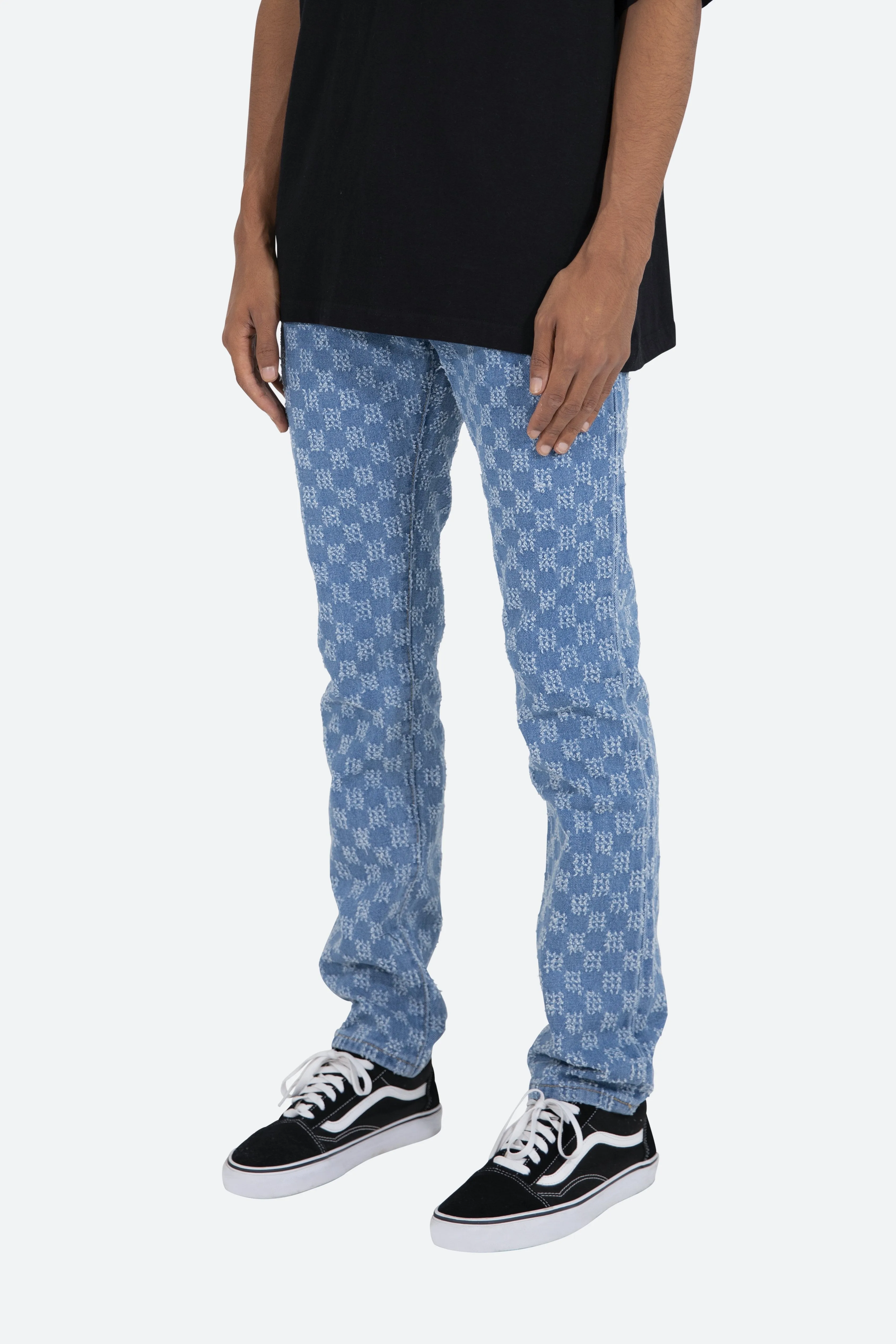 D407 Checker Straight Denim - Blue