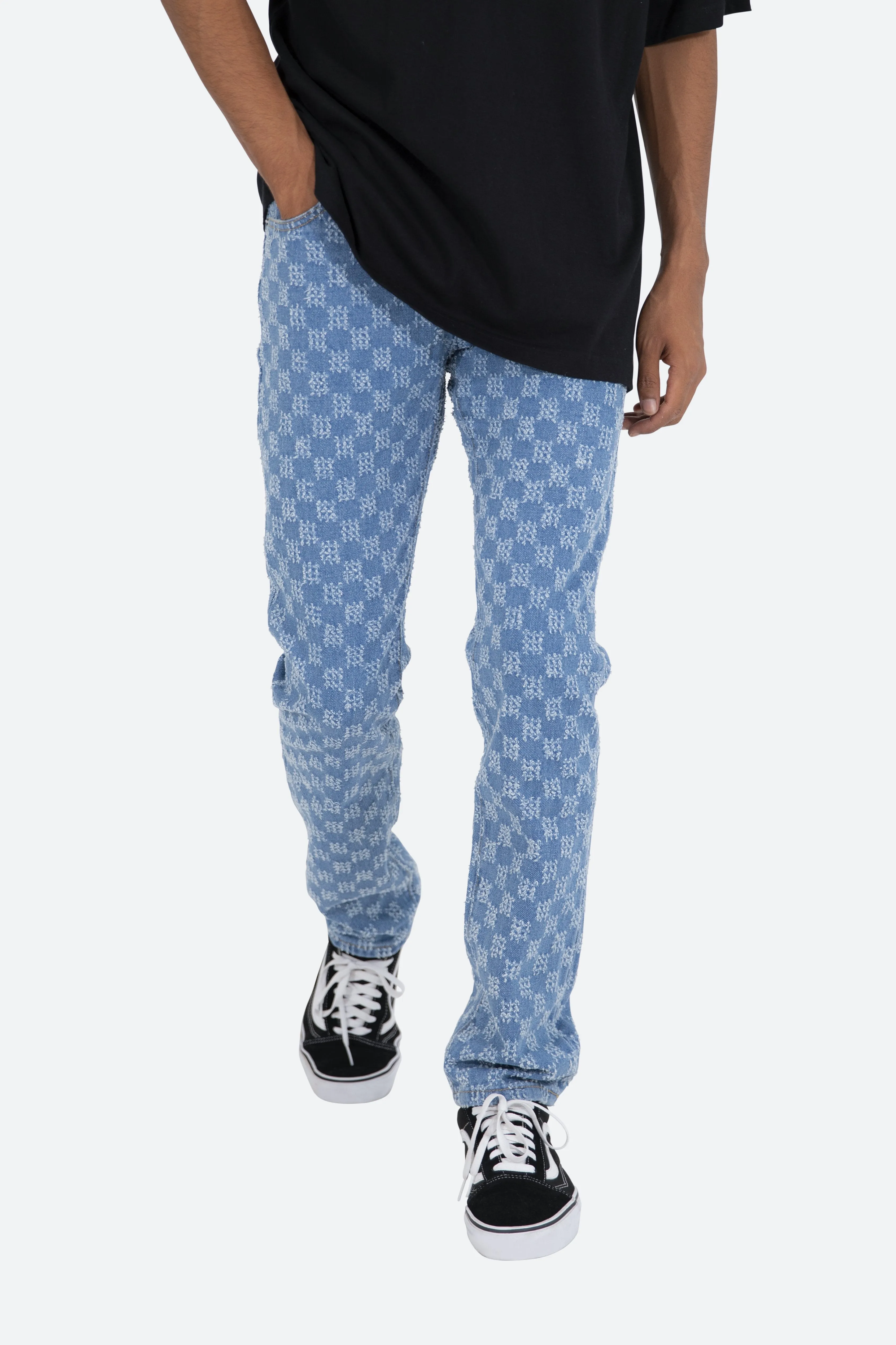D407 Checker Straight Denim - Blue