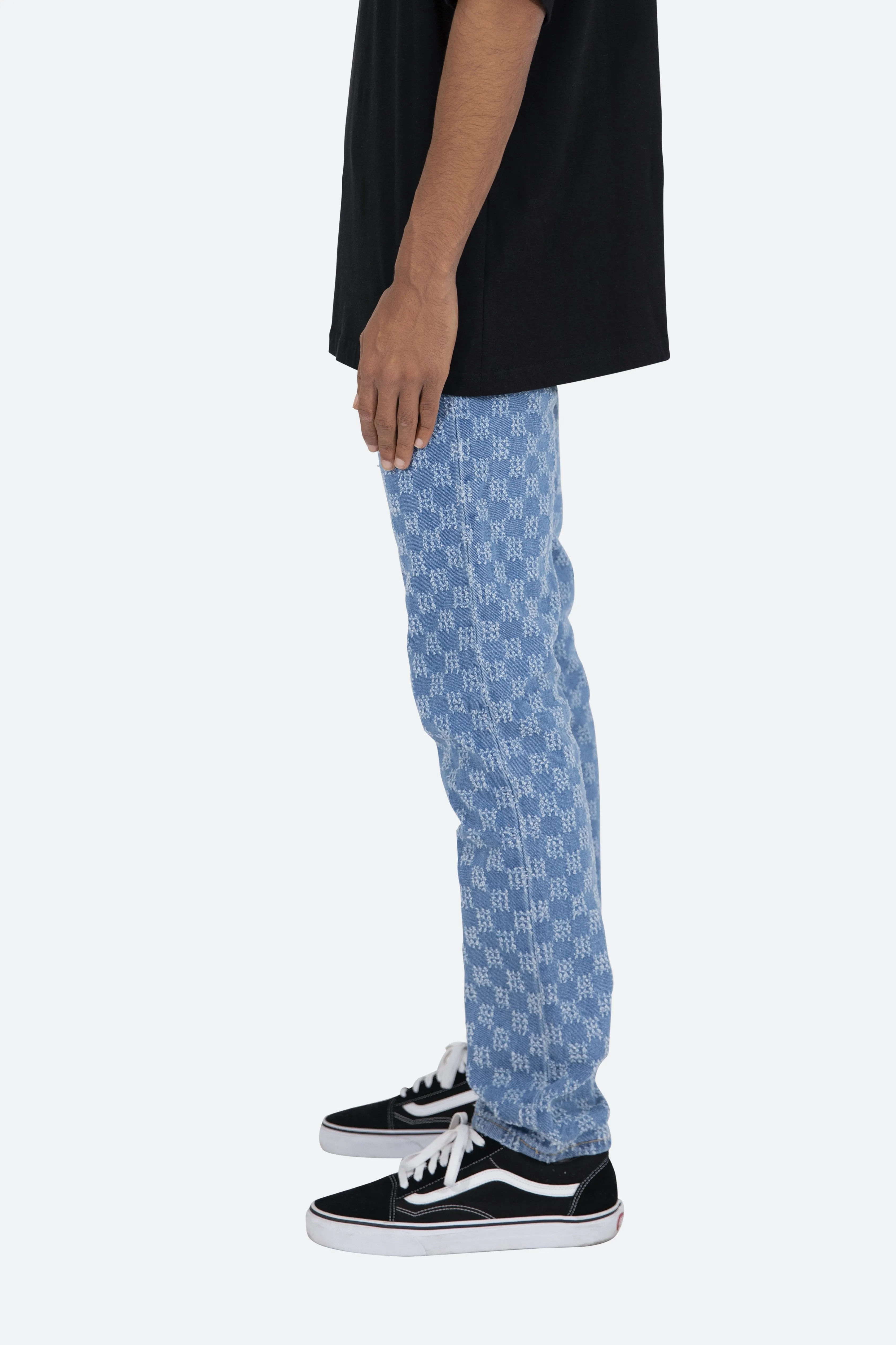 D407 Checker Straight Denim - Blue