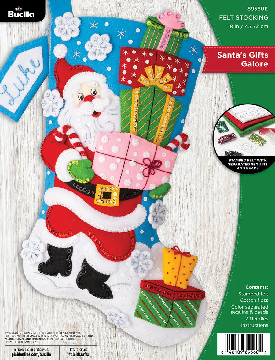 DIY Bucilla Santas Gifts Galore Shopping Christmas Felt Stocking Kit