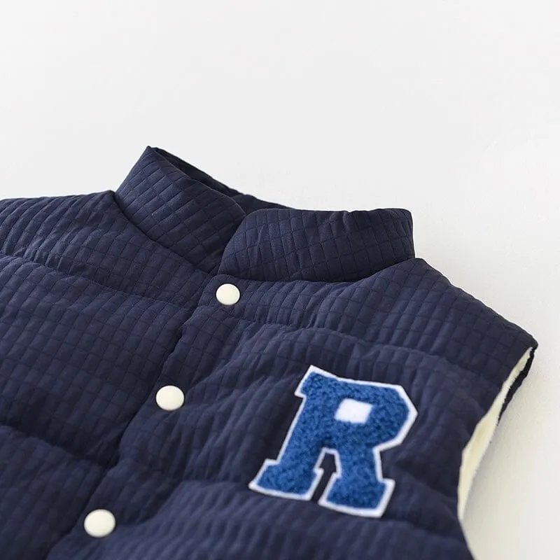 Embroidered Letter Quilted Thickened Baby Winter Vest