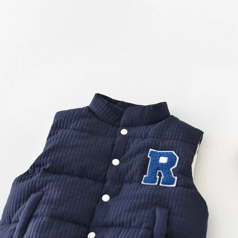 Embroidered Letter Quilted Thickened Baby Winter Vest
