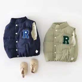 Embroidered Letter Quilted Thickened Baby Winter Vest