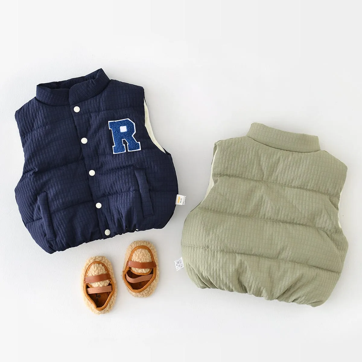 Embroidered Letter Quilted Thickened Baby Winter Vest