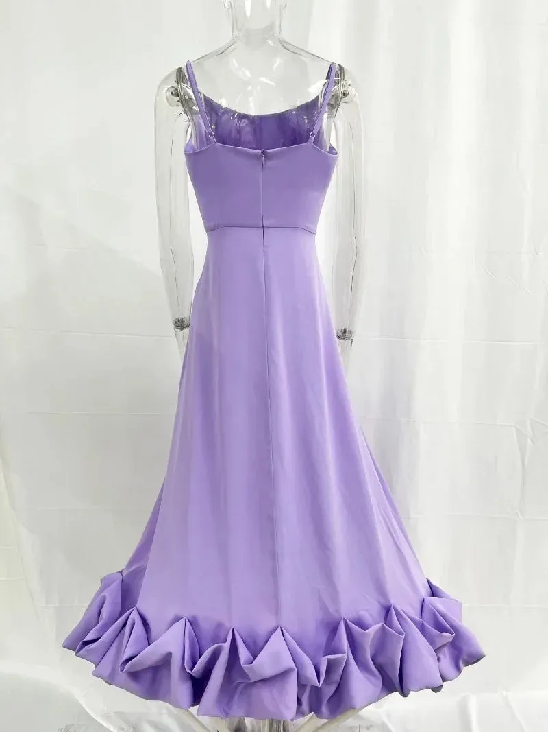 Girlary Elegant 2024 Women's Sleeveless High Waist A-line Ruffles Dress Female Zip-up Backless Tunics Mid-calf Evening Party Dresses