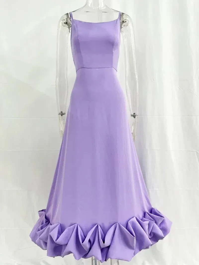 Girlary Elegant 2024 Women's Sleeveless High Waist A-line Ruffles Dress Female Zip-up Backless Tunics Mid-calf Evening Party Dresses