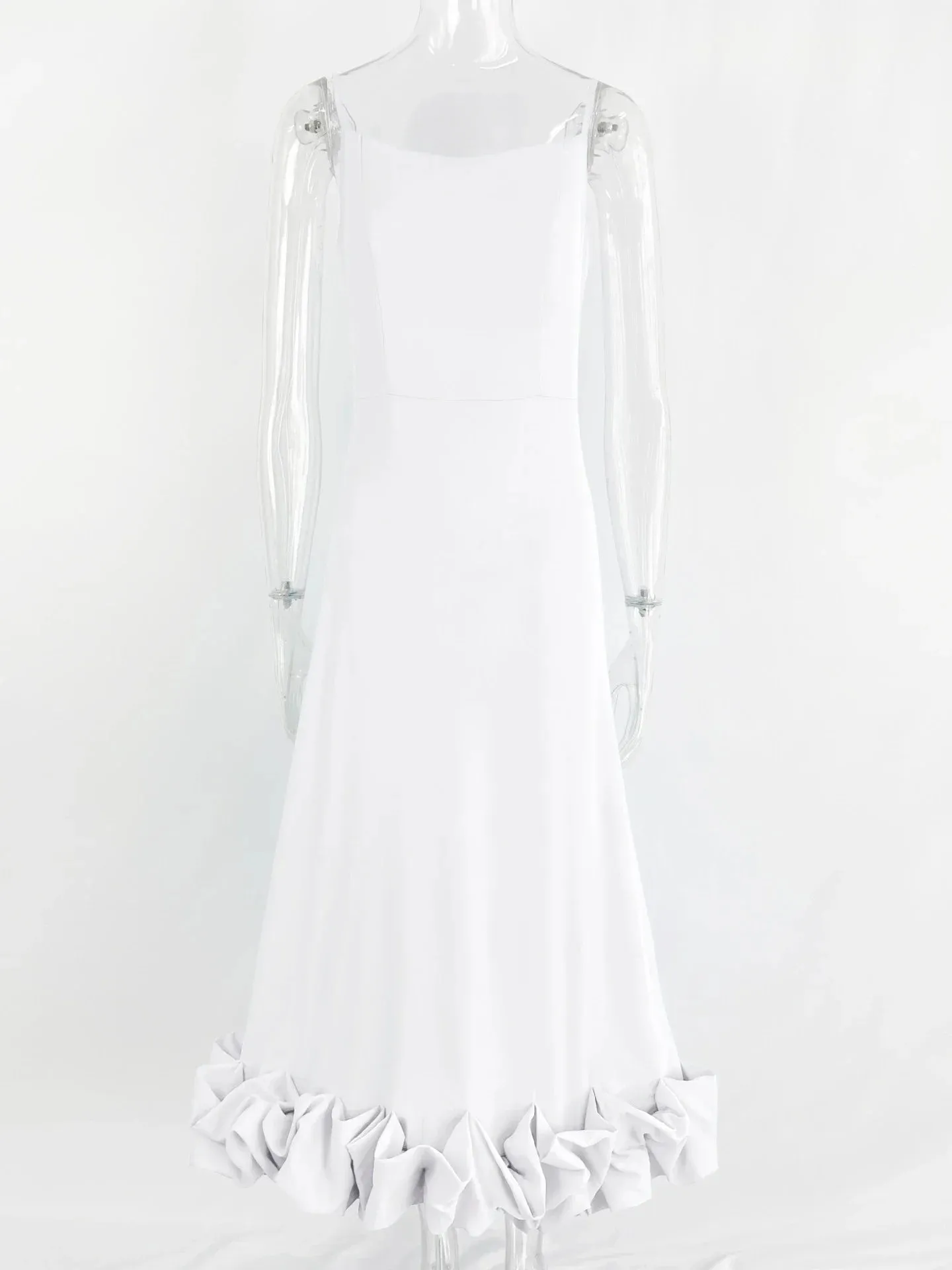Girlary Elegant 2024 Women's Sleeveless High Waist A-line Ruffles Dress Female Zip-up Backless Tunics Mid-calf Evening Party Dresses