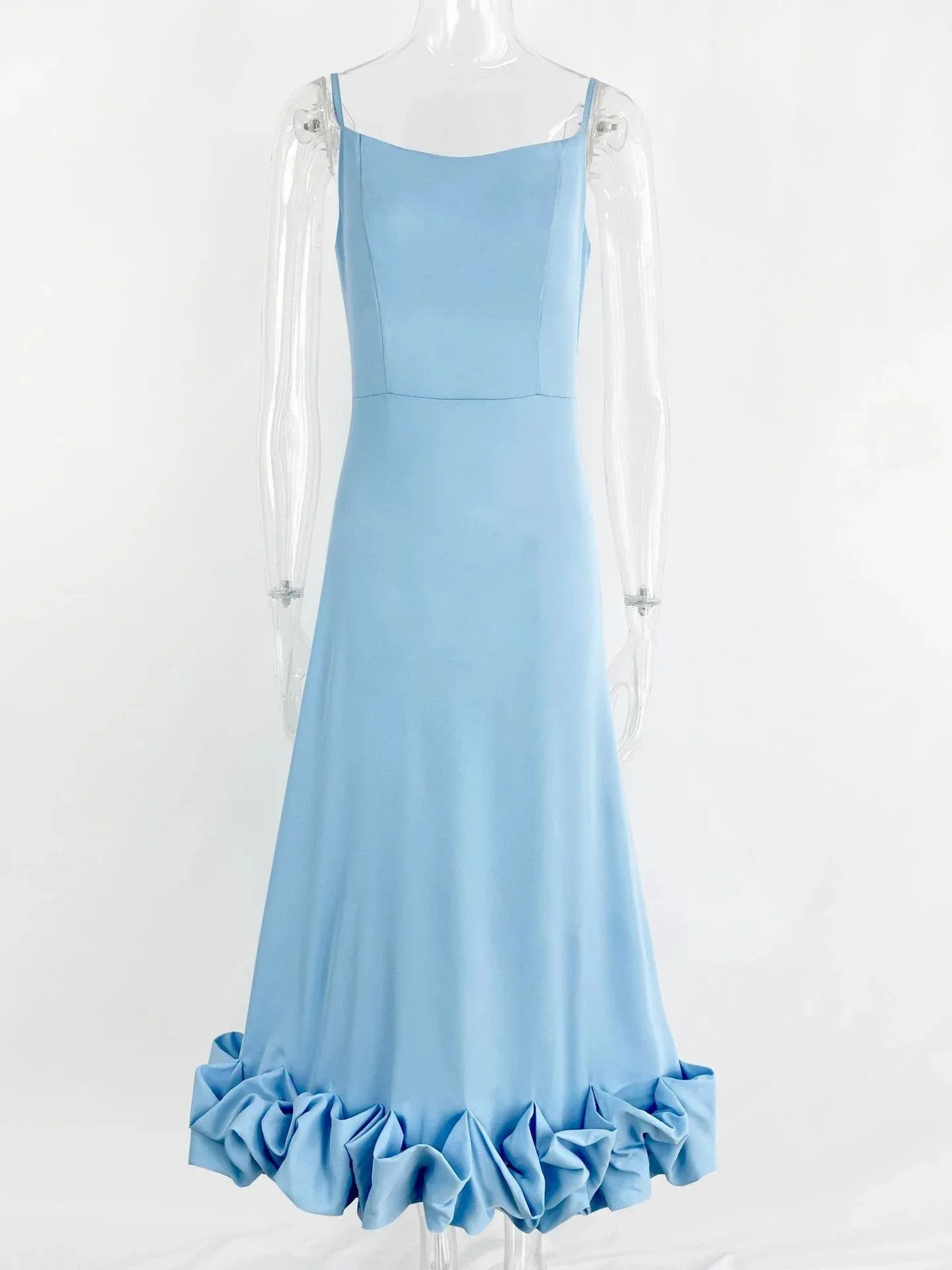 Girlary Elegant 2024 Women's Sleeveless High Waist A-line Ruffles Dress Female Zip-up Backless Tunics Mid-calf Evening Party Dresses