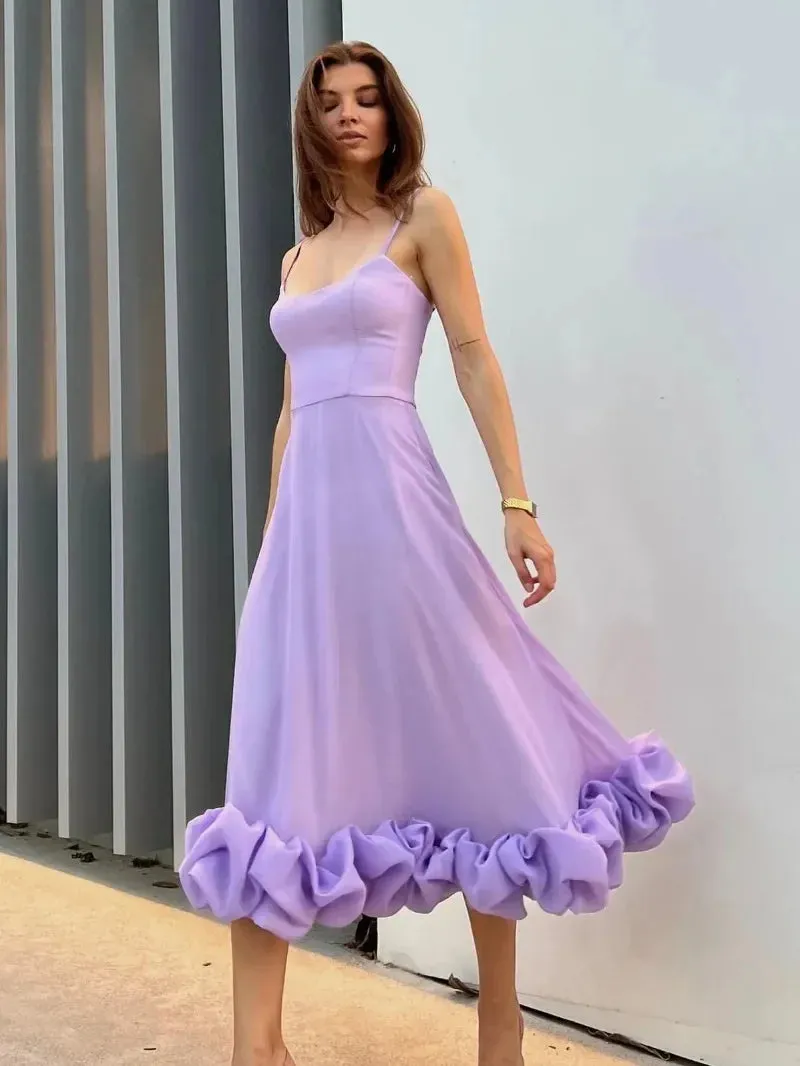 Girlary Elegant 2024 Women's Sleeveless High Waist A-line Ruffles Dress Female Zip-up Backless Tunics Mid-calf Evening Party Dresses