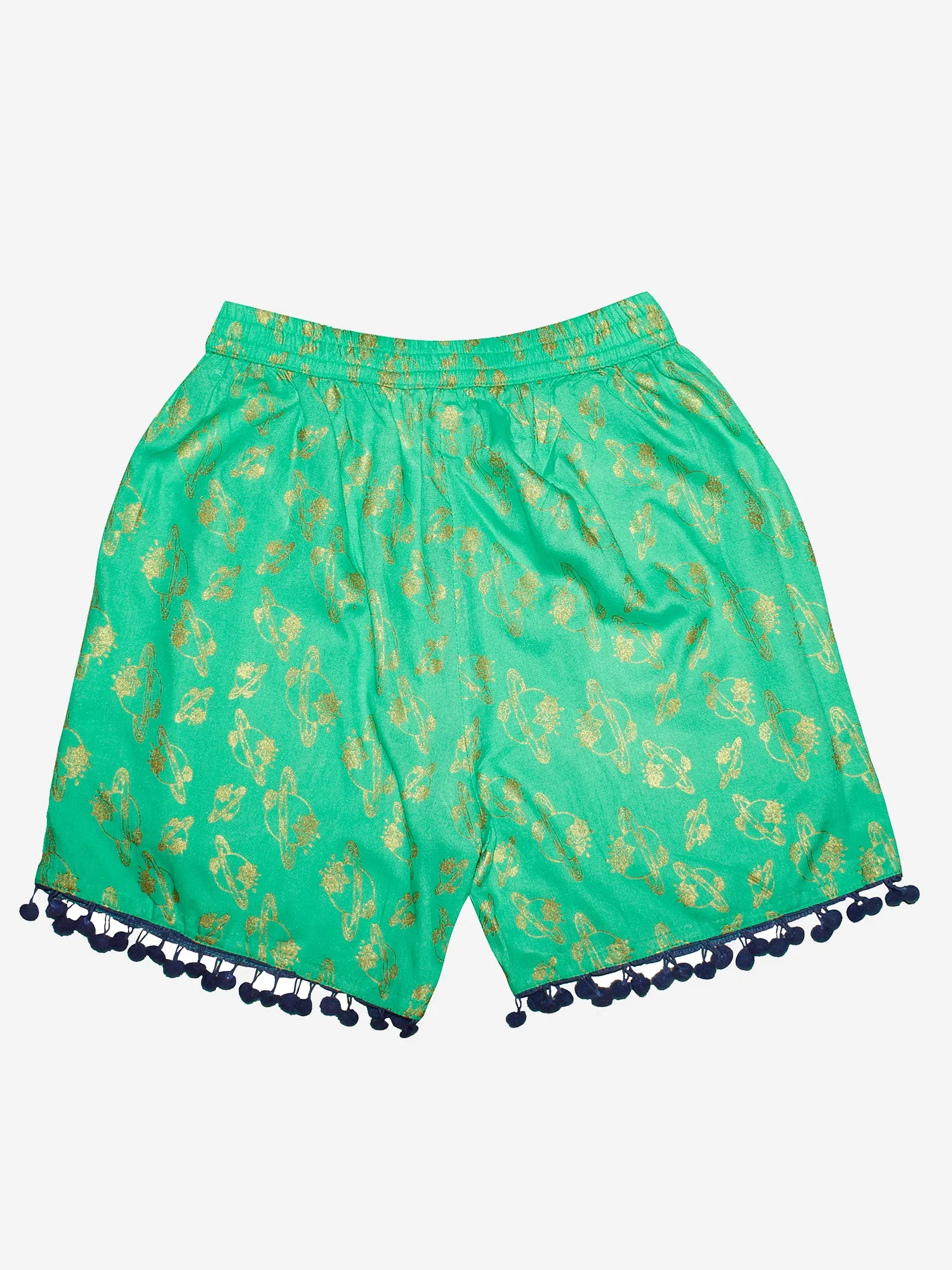 Girls Printed Rayon Shorts with Lace