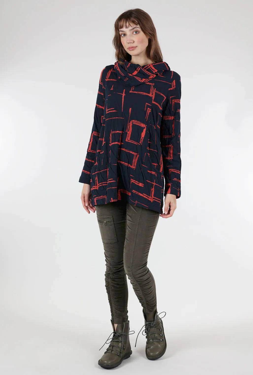 Liana Weave Cowl Tunic, Navy