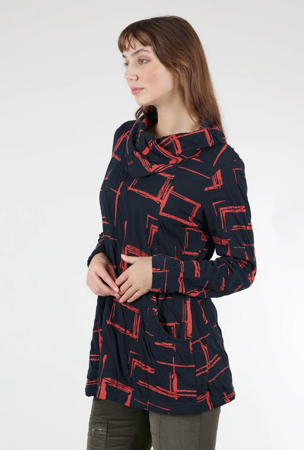 Liana Weave Cowl Tunic, Navy