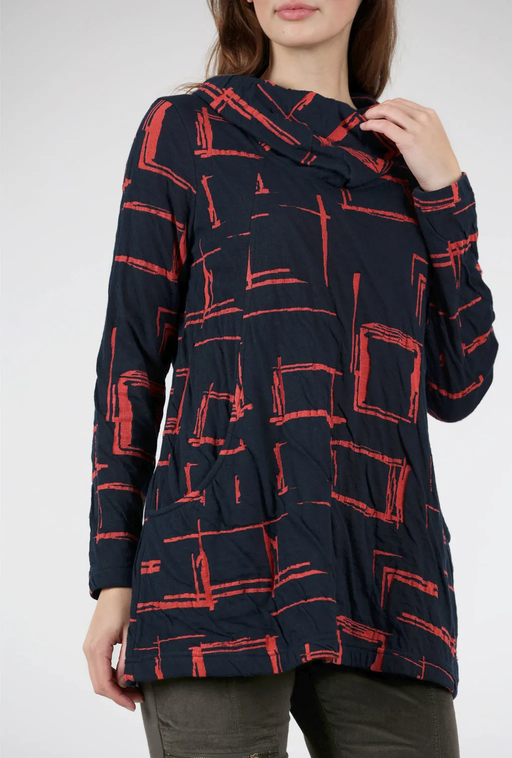Liana Weave Cowl Tunic, Navy