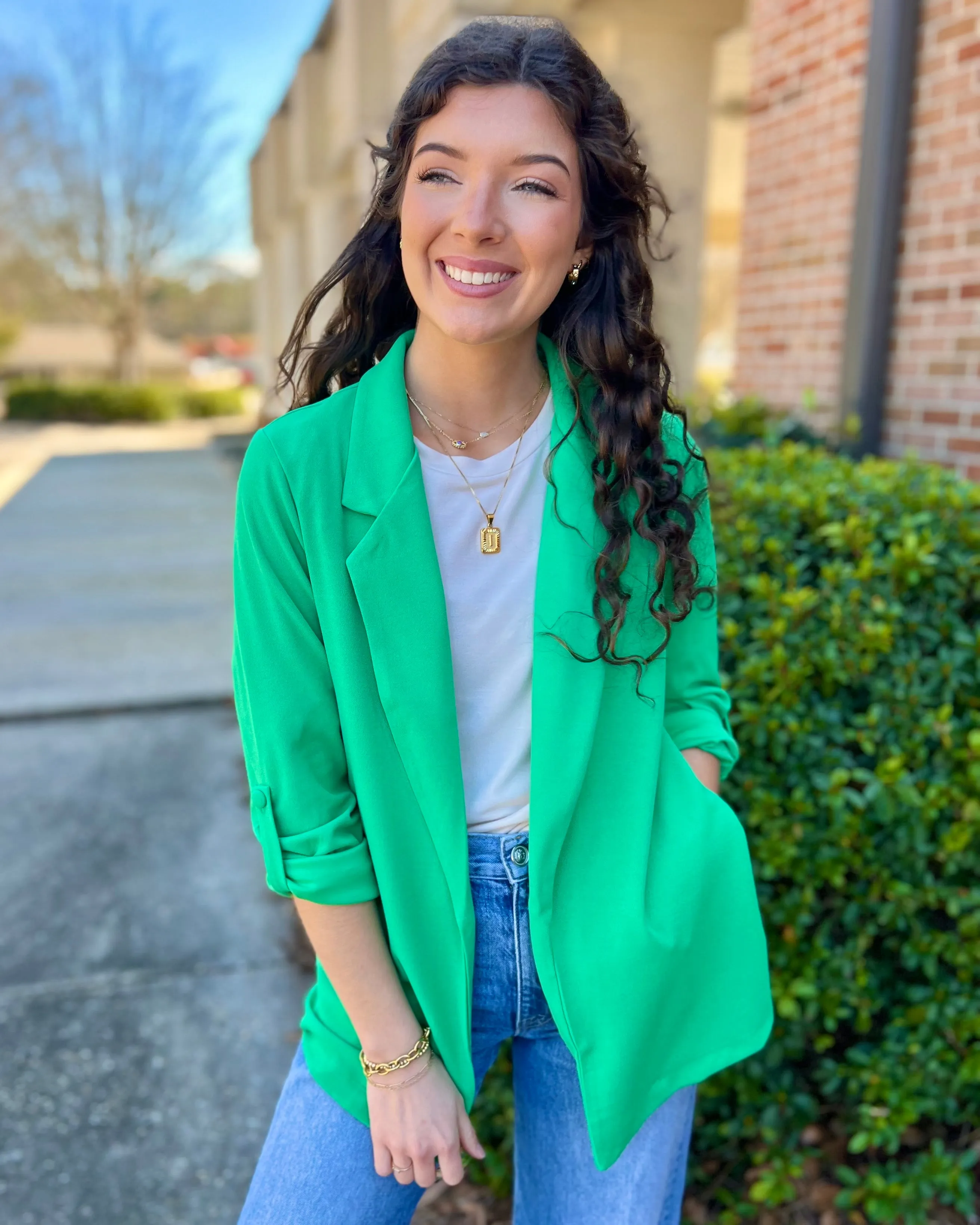 Love You More Kelly Green  Boyfriend Fit Blazer Jacket