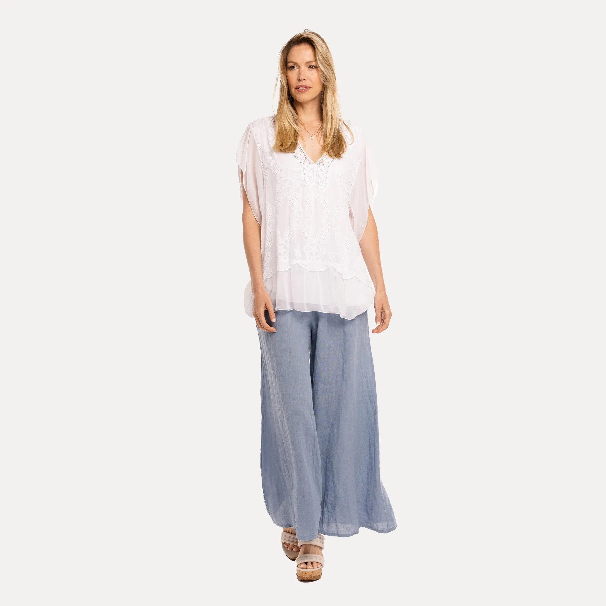 M Made in Italy  Women's Woven and Knitted Short Sleeve Tunic