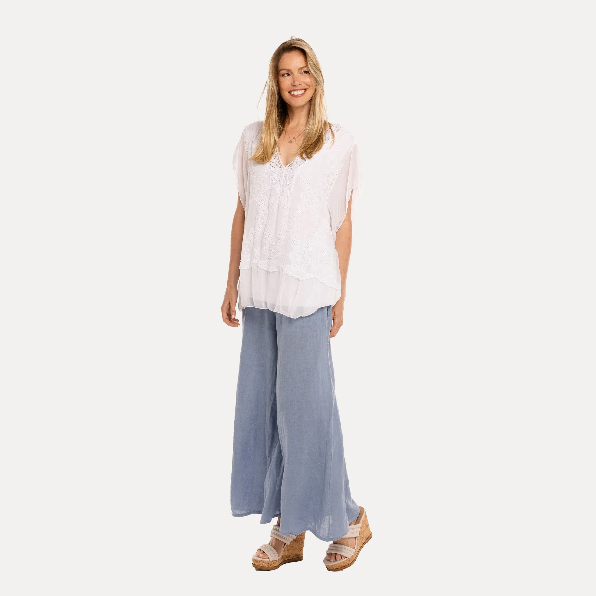 M Made in Italy  Women's Woven and Knitted Short Sleeve Tunic