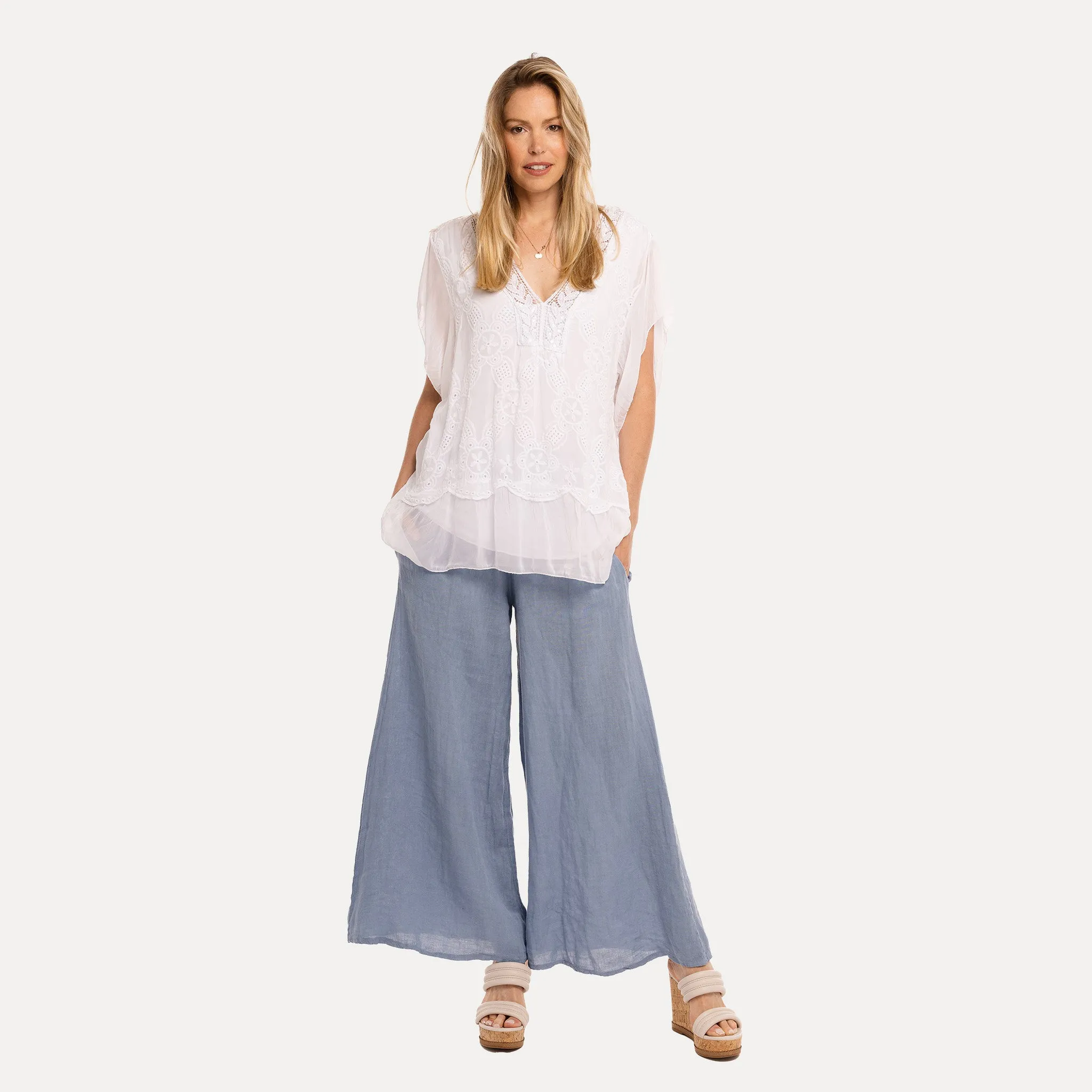 M Made in Italy  Women's Woven and Knitted Short Sleeve Tunic