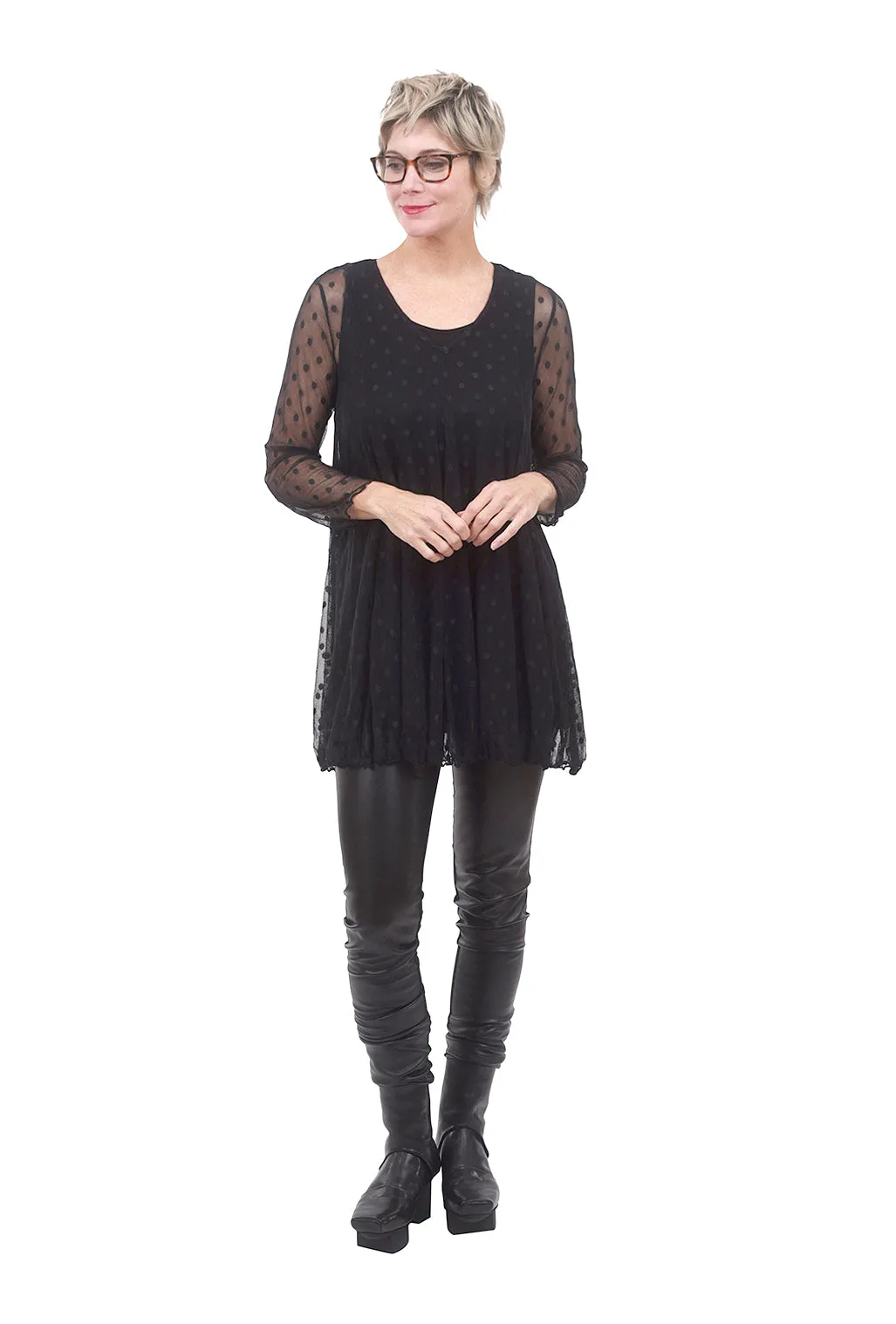 Mesh Dot Olivia Tunic, Black