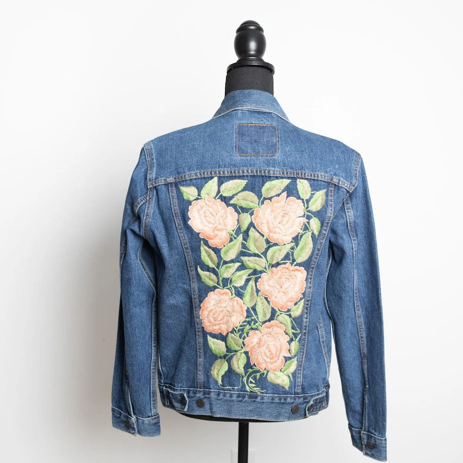 MK22512 - Embroidered Denim Jacket Black - Hooded