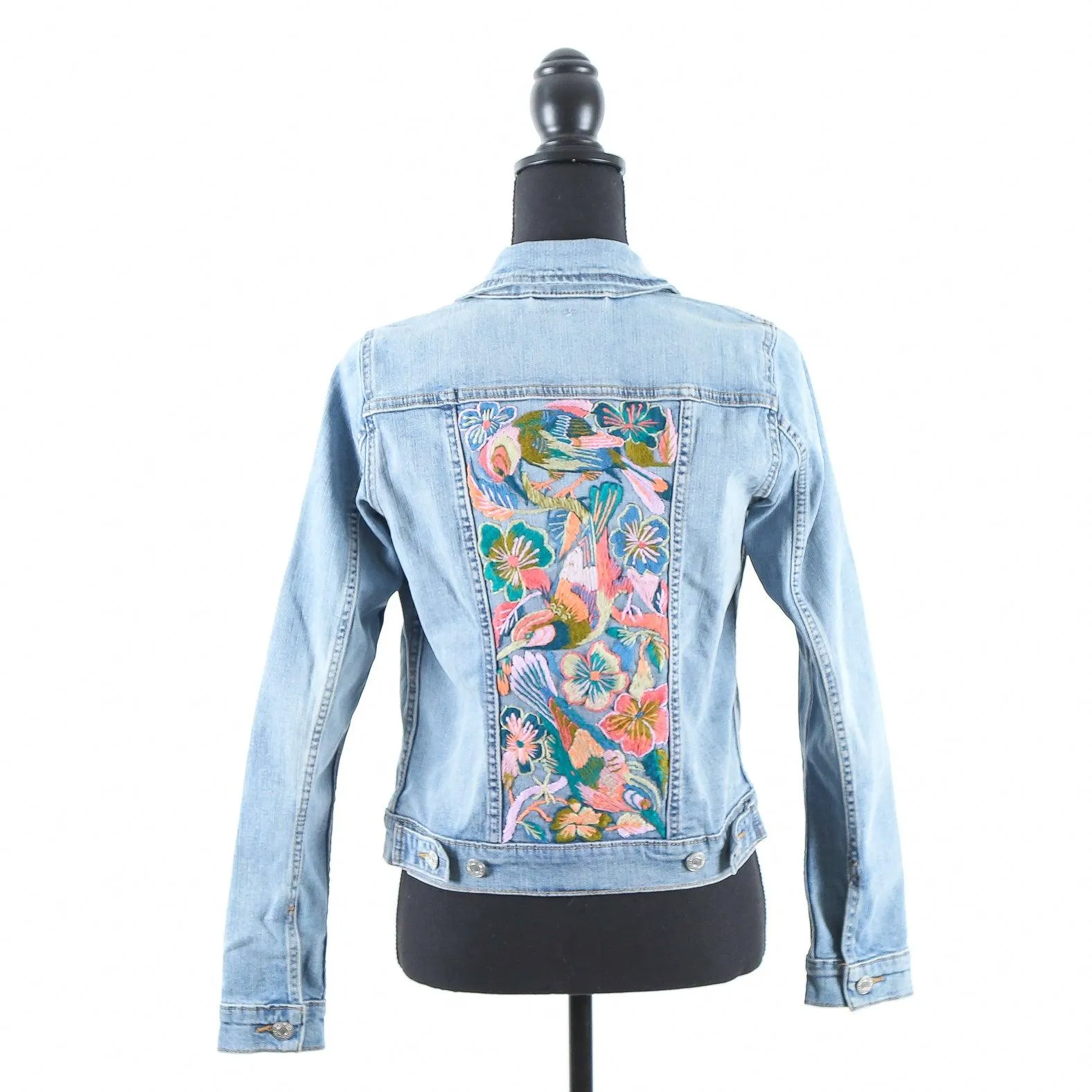 MK22512 - Embroidered Denim Jacket Black - Hooded