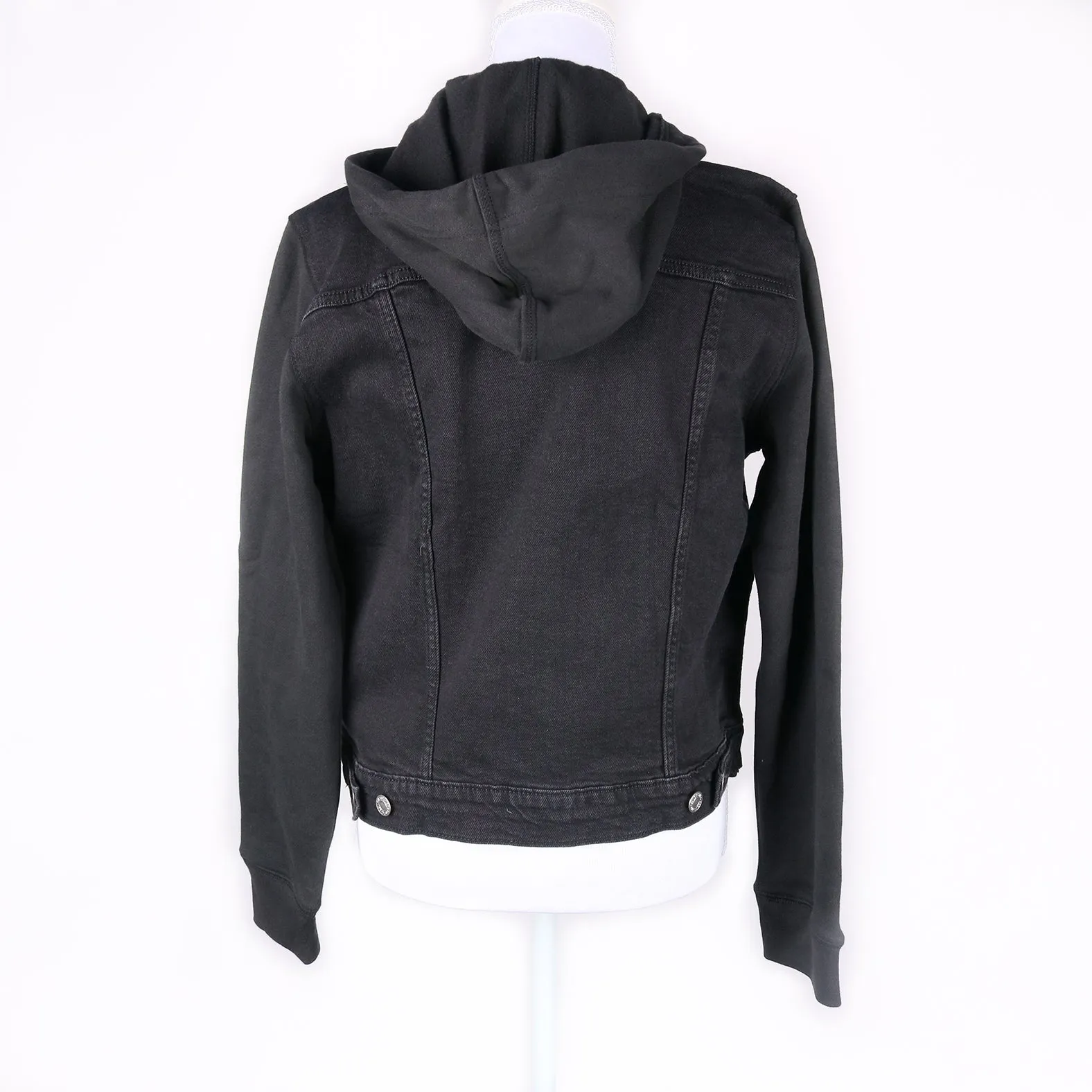 MK22512 - Embroidered Denim Jacket Black - Hooded