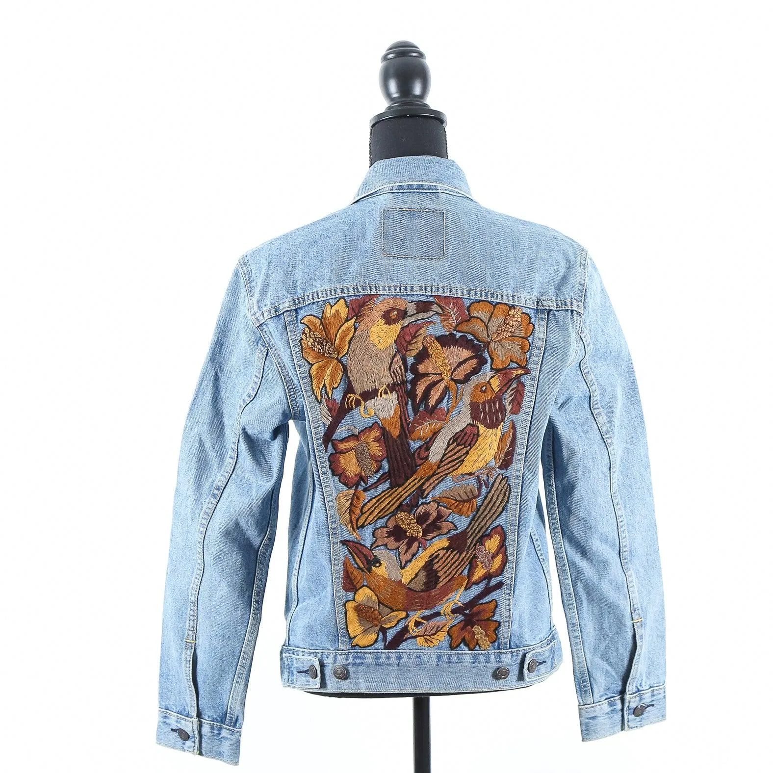 MK22512 - Embroidered Denim Jacket Black - Hooded