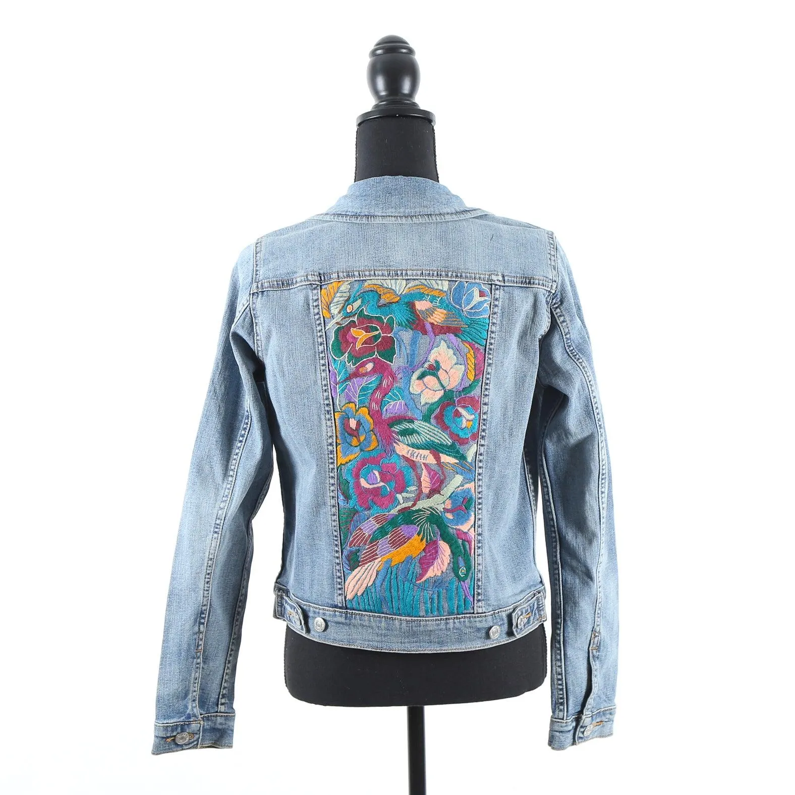 MK22512 - Embroidered Denim Jacket Black - Hooded