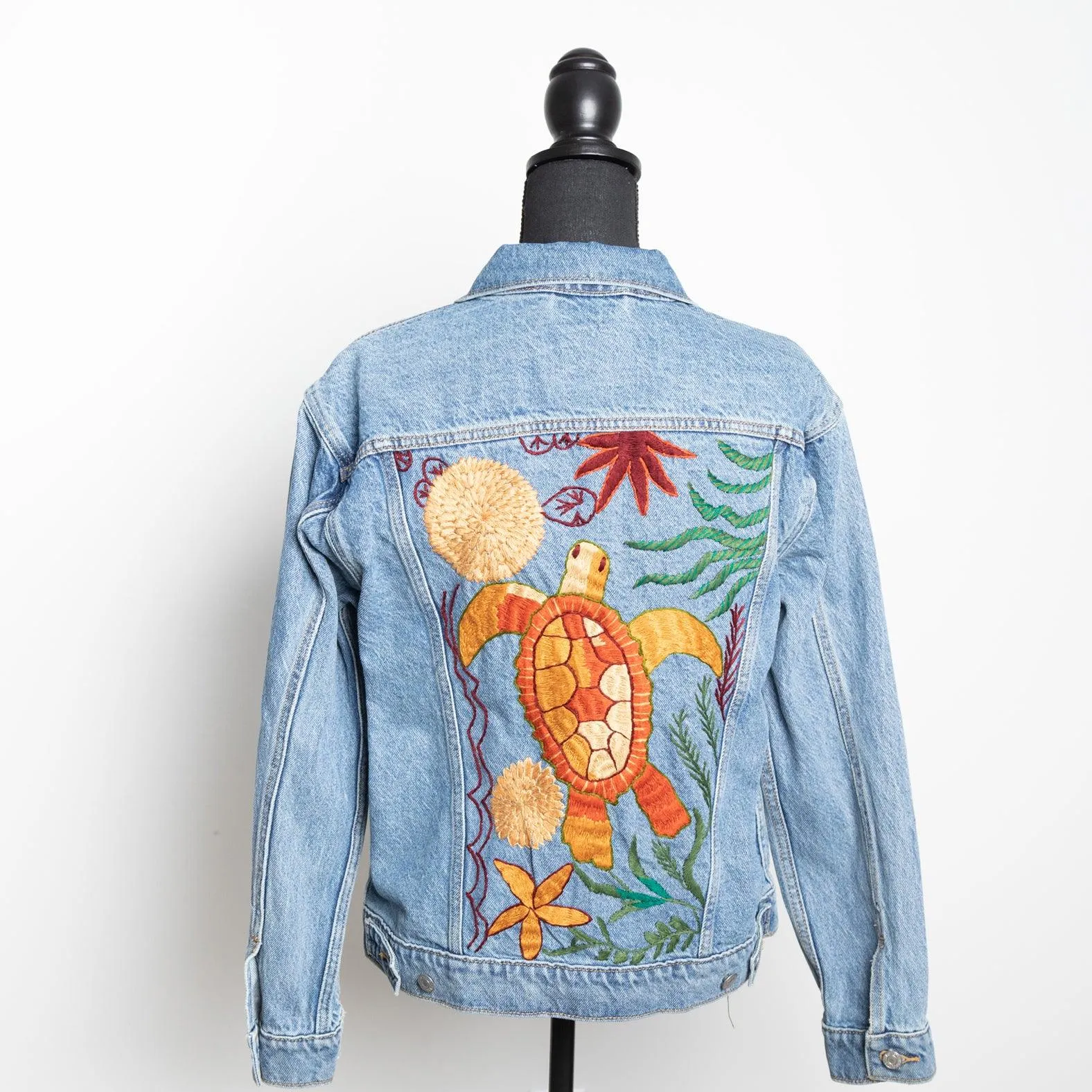 MK22512 - Embroidered Denim Jacket Black - Hooded