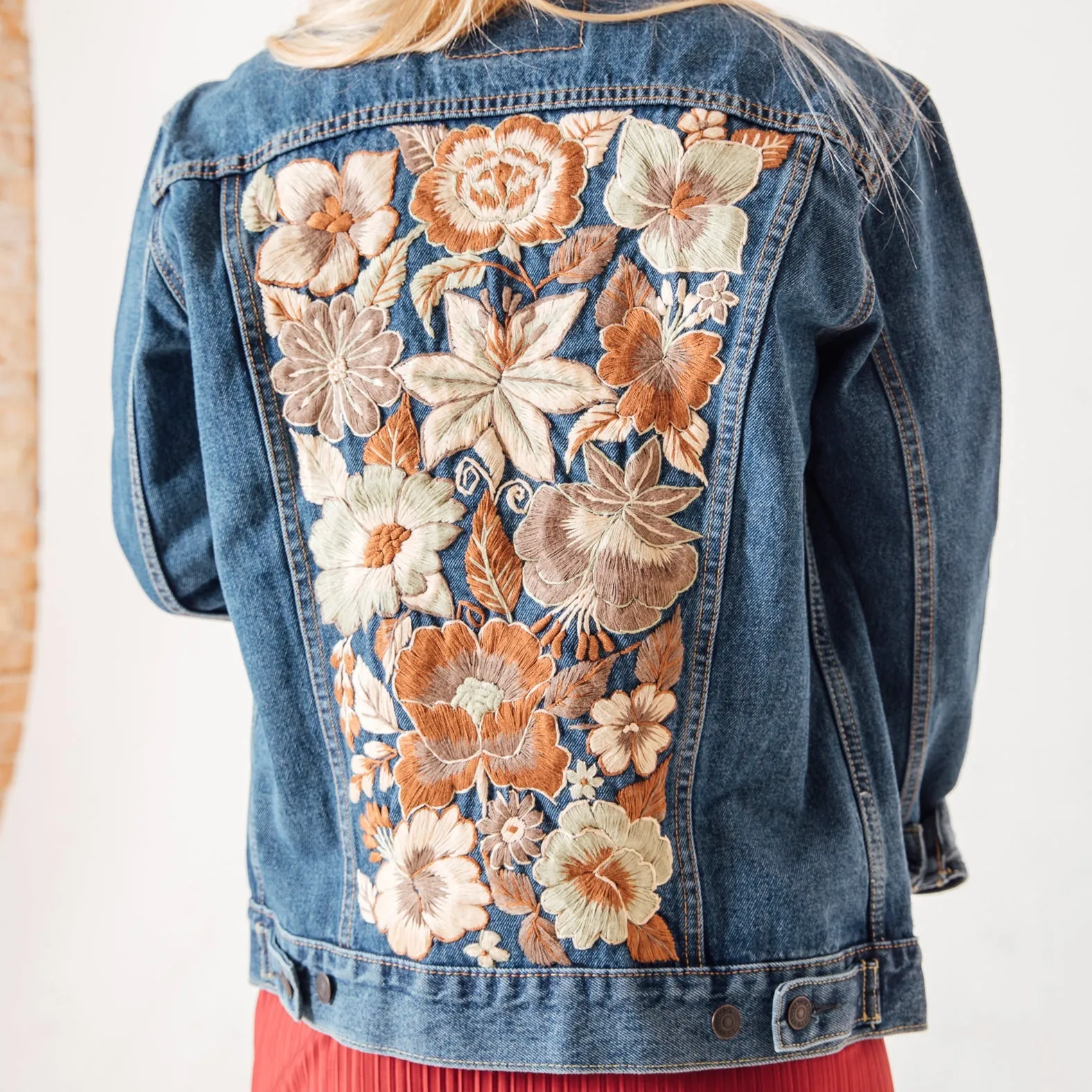 MK22512 - Embroidered Denim Jacket Black - Hooded