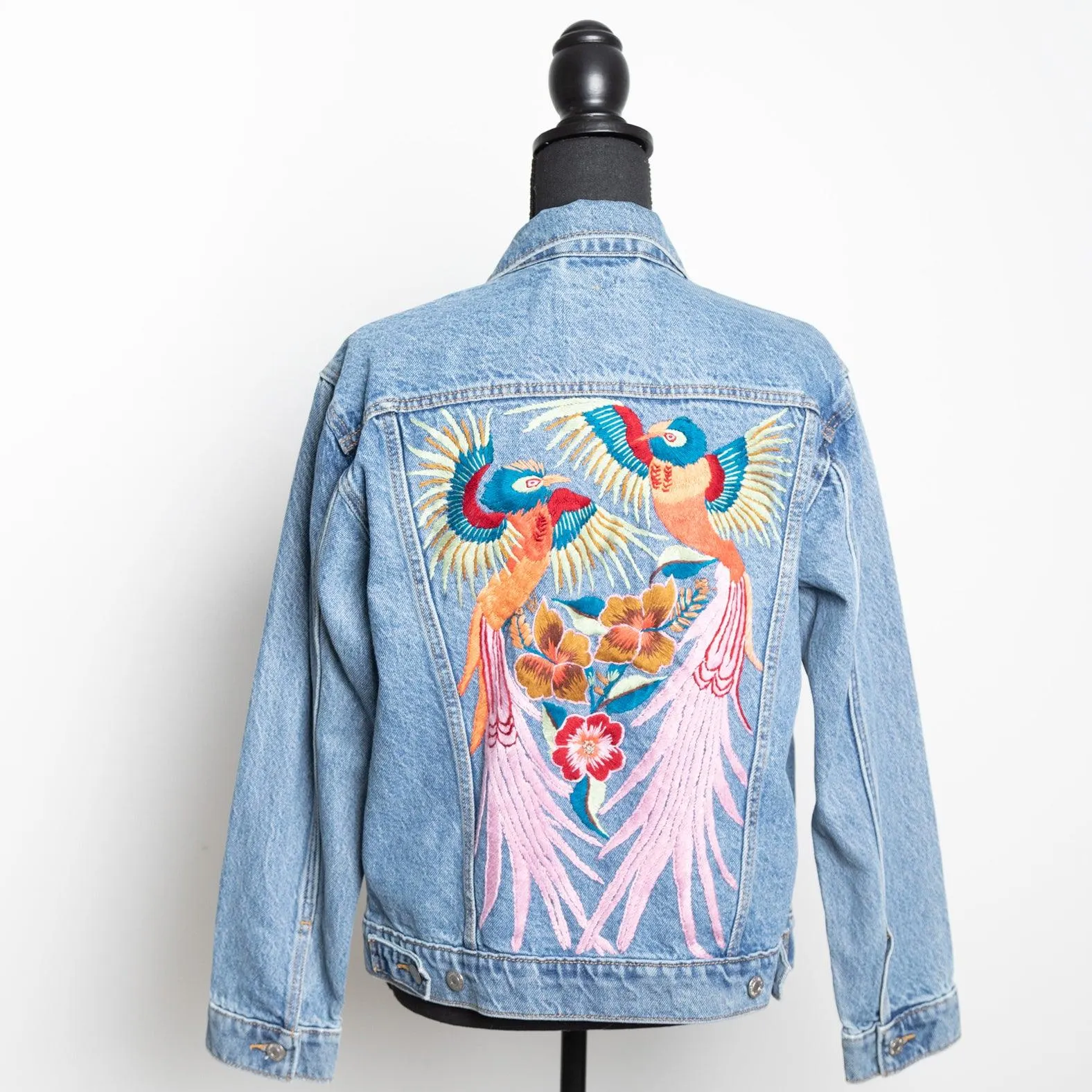 MK22512 - Embroidered Denim Jacket Black - Hooded