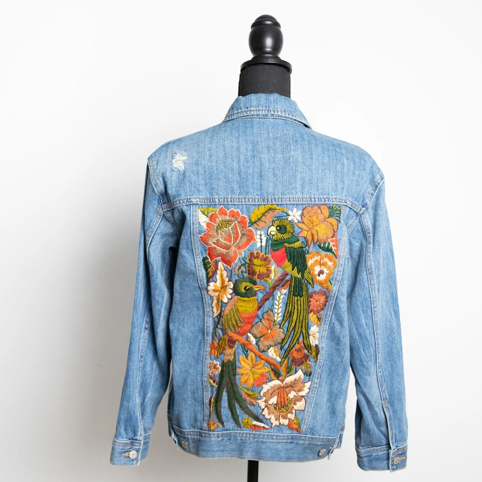 MK22512 - Embroidered Denim Jacket Black - Hooded